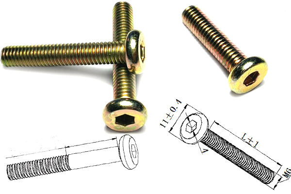 Yellow Zinc Plated Round Flat Head Hex Socket Furniture Screws for Beds