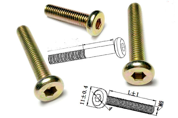 Yellow Zinc Plated Round Flat Head Hex Socket Furniture Screws for Beds