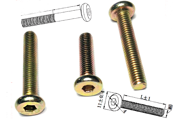 Yellow Zinc Plated Round Flat Head Hex Socket Furniture Screws for Beds