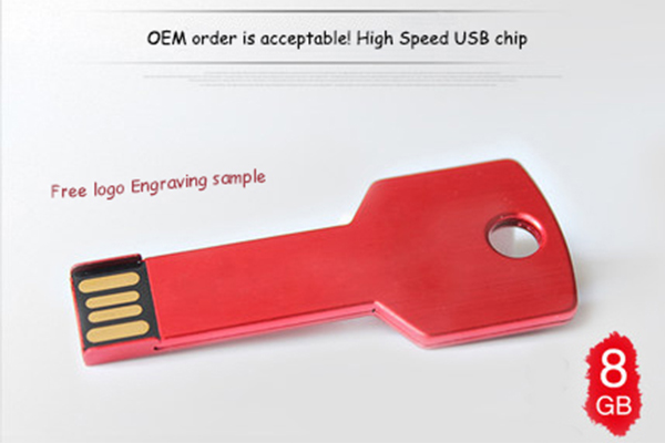 Metallic Key Shaped Usb Drive Windows 10 with Free Engraving Logo 8GB